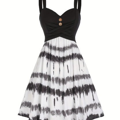 vlovelaw  Tie Dye Print Fake Button Dress, Casual Sleeveless Backless For Summer, Women's Clothing