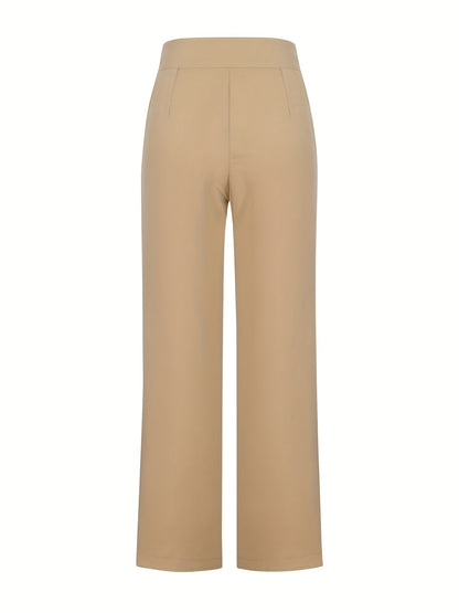 Ruched Wide Leg Pants, High Waist Solid Casual Pants, Women's Clothing