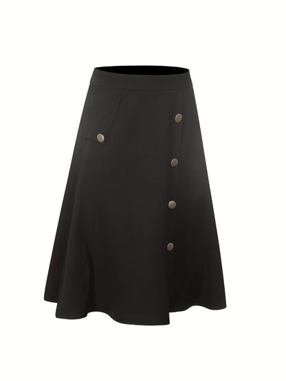 Button Front Pocket Skirt, Casual Solid Every Day Skirt, Women's Clothing