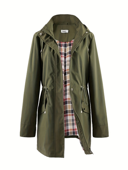 vlovelaw  Drawstring Waist Hooded Zip Up Coat, Casual Long Sleeve Coat For Fall & Winter, Women's Clothing