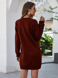 Casual Crew Neck Sweatshirt Dress, Long Sleeve With Pocket Sweatshirt Dresses , Women's Clothings