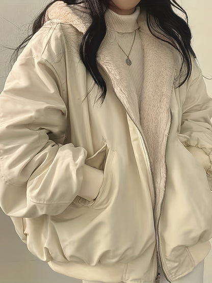 vlovelaw  Solid Warm Hooded Coat, Casual Open Front Long Sleeve Winter Outerwear, Women's Clothing