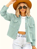Button Front Flap Pockets Jacket, Casual Long Sleeve Jacket For Spring & Fall, Women's Clothing