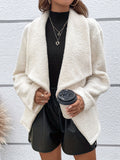 vlovelaw  Fuzzy Waterfall Collar Coat, Casual Open Front Long Sleeve Warm Outerwear, Women's Clothing