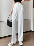 vlovelaw  Solid High Waist Draped Long Length Pants, Casual Loose Spring & Autumn Pants, Women's Clothing