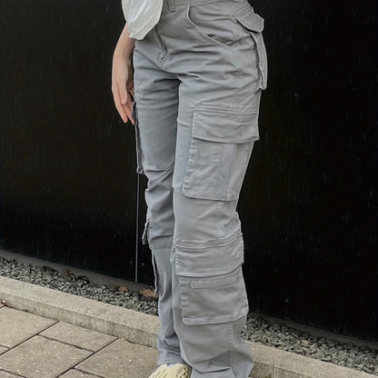 Wide Legs Baggy Cargo Pants With Flap Pockets, Girl's Y2K Style Jeans, Y2K Kpop Vintage Style Women's Clothing & Denim