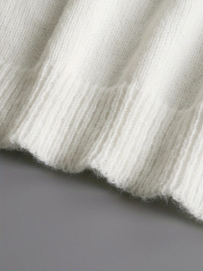 vlovelaw  Solid Button V Neck Pullover Sweater, Casual Lettuce Trim Long Sleeve Sweater, Women's Clothing