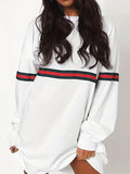 vlovelaw  Plus Size Casual Sweatshirt, Women's Plus Stripe Print Long Sleeve Round Neck Sweatshirt Dress