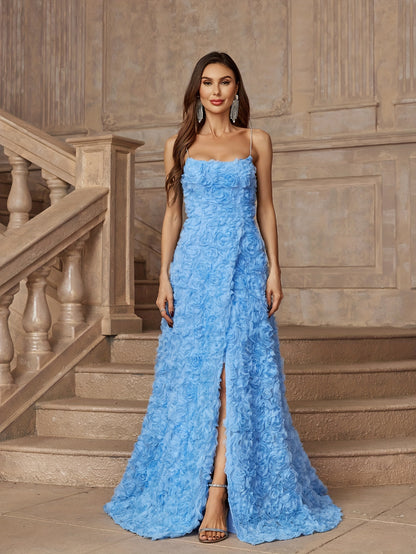 vlovelaw Spaghetti Strap Split Dress, Elegant Evening Dress For Party & Banquet, Women's Clothing