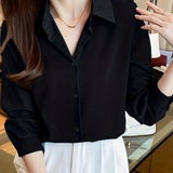 vlovelaw  Solid Button Front Shirt, Elegant Turn Down Collar Long Sleeve Shirt, Women's Clothing