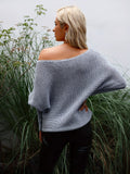 vlovelaw Solid Boat Neck Knit Sweater, Casual Long Sleeve Versatile Sweater, Women's Clothing