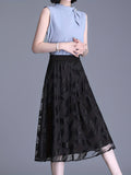 Solid Layered Pleated Skirts, Elegant High Waist A Line Knee Length Skirts, Women's Clothing