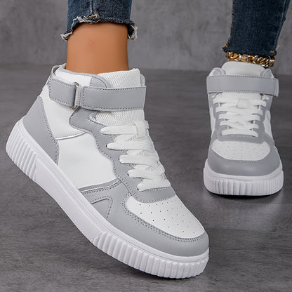 vlovelaw  Women's High-top Trendy Skate Shoes, Buckle Design Lace-up Anti-slip Lightweight Sports Sneakers, Platform Casual Outdoor Sneakers