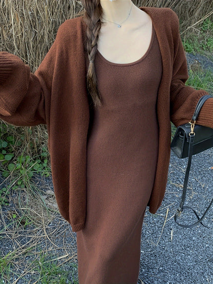 vlovelaw  Solid Drop Shoulder Loose Cardigan, Casual Long Sleeve Cardigan For Fall & Winter, Women's Clothing