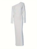 vlovelaw  Solid Cut Out Asymmetric Bodycon Dress, Elegant Long Sleeve Dress, Women's Clothing