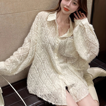 Geo Pattern Button Front Pocket Shirt, Versatile Long Sleeve Shirt For Spring & Fall, Women's Clothing