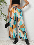 vlovelaw  Geo Print Wide Leg Pants, Casual High Waist Loose Pants For Spring & Summer, Women's Clothing