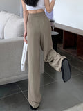 vlovelaw  Solid Draped Straight Leg Pants, Casual Tied High Waist Loose Pants, Women's Clothing