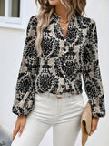 Ethnic Floral Print Blouse, Boho V Neck Long Sleeve Blouse, Women's Clothing