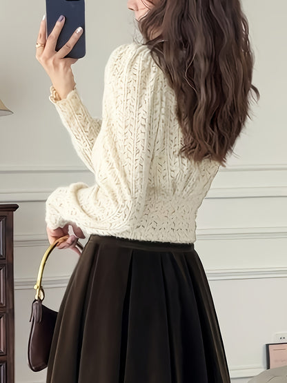 vlovelaw  Solid Button Front Blouse, Elegant Puff Long Sleeve Blouse, Women's Clothing