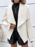 vlovelaw  Fuzzy Waterfall Collar Coat, Casual Open Front Long Sleeve Warm Outerwear, Women's Clothing