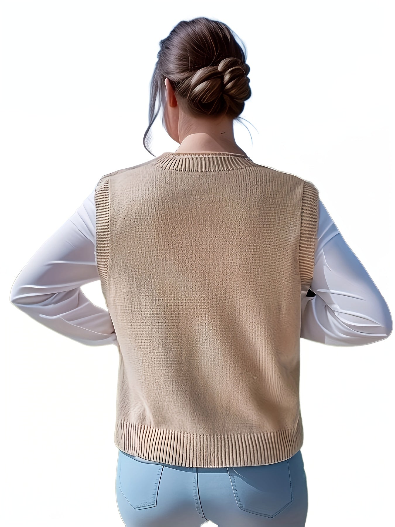 vlovelaw  Solid Cable Knit Sweater Vest, Casual V Neck Sleeveless Vest, Women's Clothing