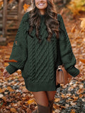 vlovelaw  Cable Knit Sweater Dress, Casual Solid Long Sleeve Dress, Women's Clothing