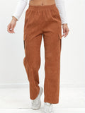 vlovelaw  Solid Pocket Straight Leg Pants, Casual Elastic Waist Pants, Women's Clothing