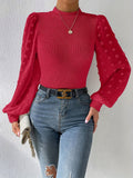 vlovelaw  Swiss Dot Mock Neck Blouse, Casual Long Lantern Sleeve Blouse For Spring & Fall, Women's Clothing