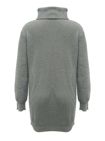 Solid Turtle Neck Baggy Knitted Dress, Casual Long Sleeve Dress For Fall & Winter, Women's Clothing
