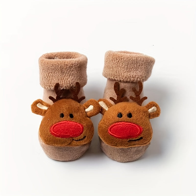 1 Pair Of Baby Autumn And Winter Floor Socks, Newborn Plush Socks, Christmas Socks, Baby Anti-slip Floor Socks, Male And Female Baby Warm Floor Socks, New Cartoon Socks