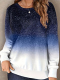 vlovelaw  Plus Size Casual Sweatshirt, Women's Plus Glitter Ombre Print Long Sleeve Round Neck Medium Stretch Pullover Top