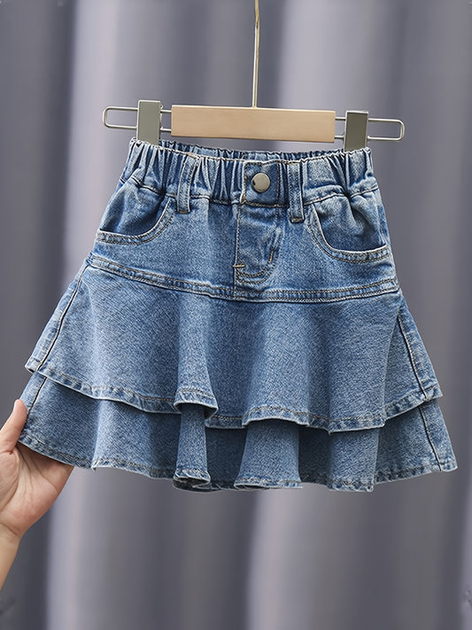 vlovelaw  Trendy Layered Denim Skirt With Pocket Girls Comfy Skirt For Summer