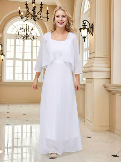 vlovelaw  Solid Color Two-piece Dress Set, Open Front Three-quarter Sleeve Cardigan & Sleeveless A-line Dress Outfits, Women's Clothing