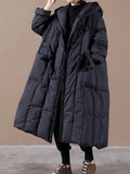 vlovelaw  Knee-Length Slim Fit Versatile Down Jacket, Winter Hooded Puffer Coat, Women's Clothing