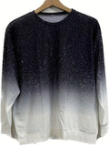 vlovelaw  Plus Size Casual Sweatshirt, Women's Plus Glitter Ombre Print Long Sleeve Round Neck Medium Stretch Pullover Top