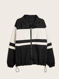vlovelaw  Color Block Zip Up Long Sleeve Jacket, Vintage Loose Spring Warm Outerwear, Women's Clothing