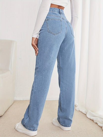 vlovelaw  High Waist Casual Straight Jeans, Loose Fit Slant Pockets Tight Jeans, Women's Denim Jeans & Clothing