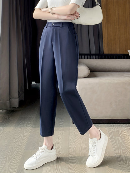 vlovelaw  Solid Cropped Tailored Pants, Casual Back Elastic Waist Pants, Women's Clothing