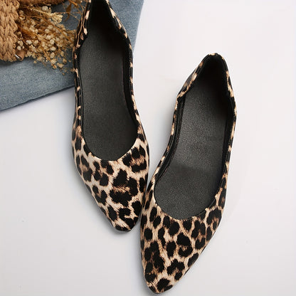 Stylish Leopard Print Pointed Toe Flats - Lightweight, Slip-On, Comfortable Daily Shoes with Faux Leather Upper and PU Sole - Perfect for All Seasons