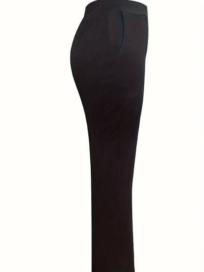 vlovelaw  Plus Size elegant Pants, Women's Plus Solid Elastic High Rise Slight Stretch Straight Leg Trousers With Pockets