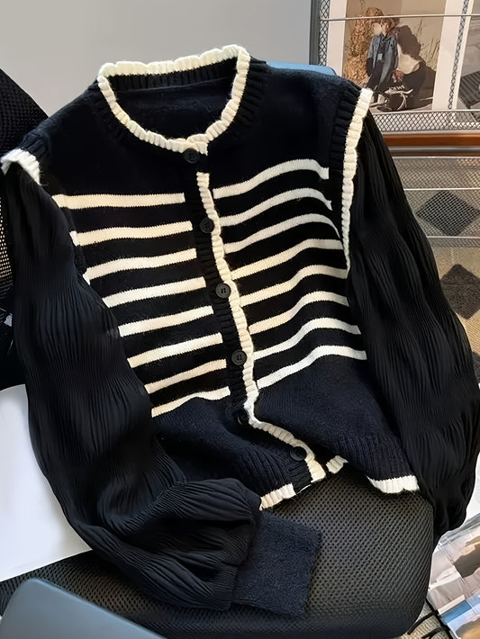 vlovelaw  Striped Pattern Single Breasted Cardigan, Versatile Long Sleeve Cardigan For Spring & Fall, Women's Clothing