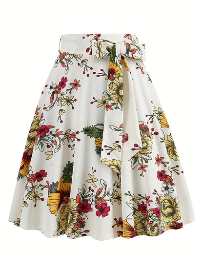 vlovelaw  Polka Dot Print Pleated Skirts, Vintage Bow Flare Skirts For Spring & Summer, Women's Clothing