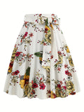 vlovelaw  Polka Dot Print Pleated Skirts, Vintage Bow Flare Skirts For Spring & Summer, Women's Clothing