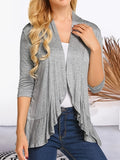 vlovelaw V-neck Loose Pleated Cardigans, Casual Frill Solid 3/4 Sleeve Spring Summer Fall Cardigan, Women's Clothing