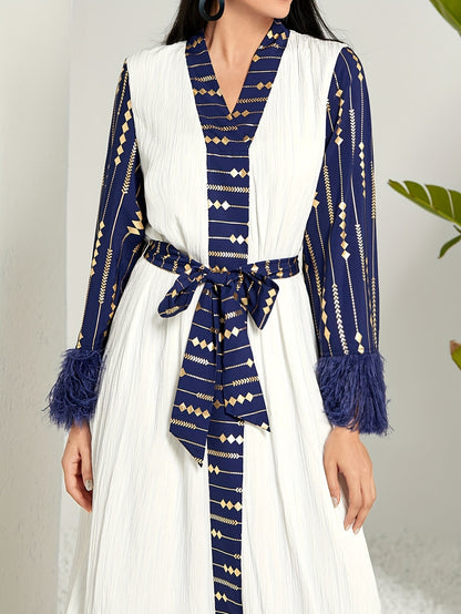 Tassel V Neck Kaftan Dress, Elegant Long Sleeve Maxi Dress, Women's Clothing