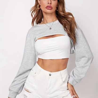 vlovelaw  Women Casual Loose Crop Long Sleeve Sweatshirts, Crew Neck Crop Tops, Women's Clothing