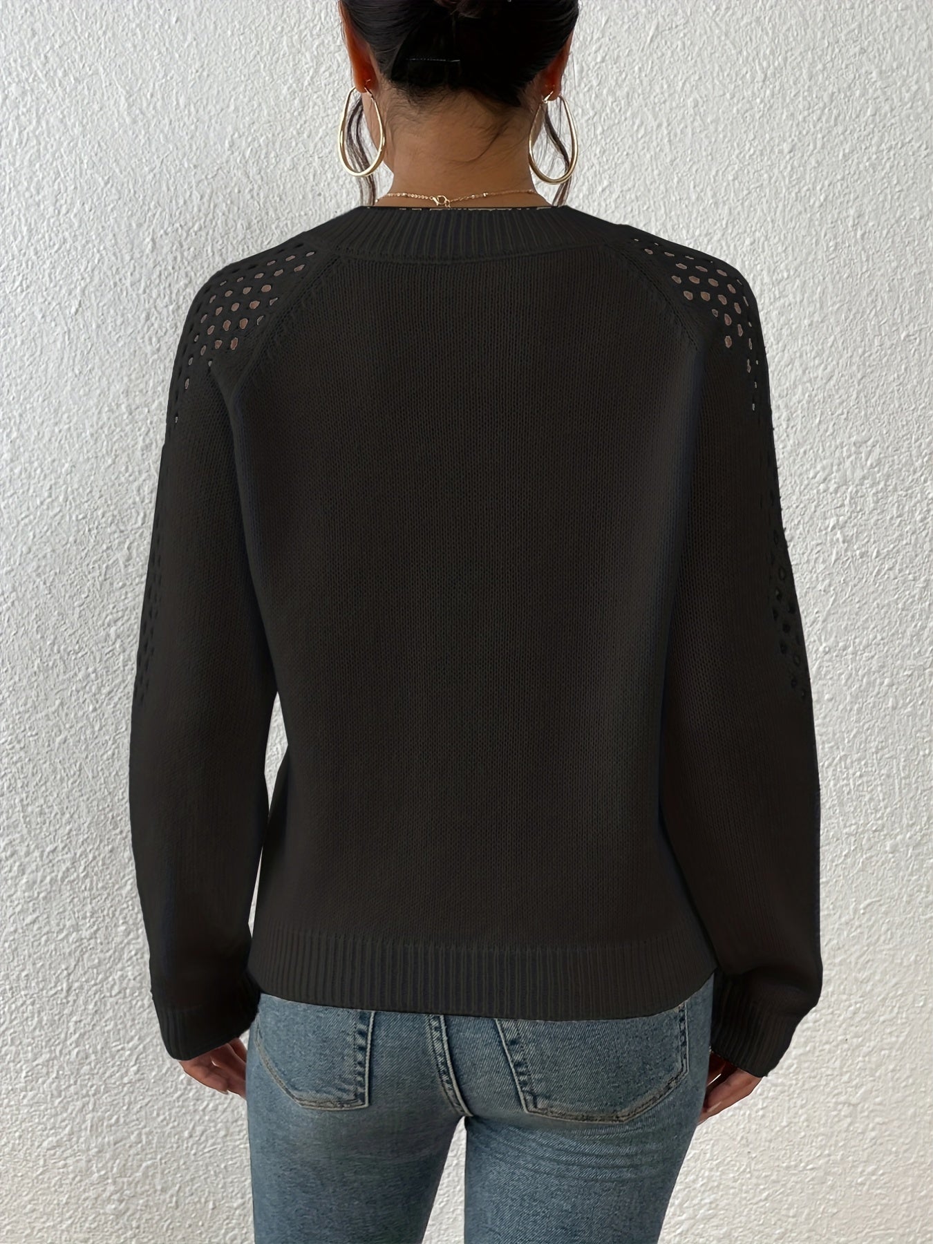 vlovelaw  Women's Sweater Casual V-neck Shoulder Cutout Long Sleeve Loose Fall Winter Sweater