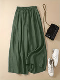 vlovelaw Plus Size Casual Pants, Women's Plus Solid High Waist Drawstring Wide Leg Loose Pants