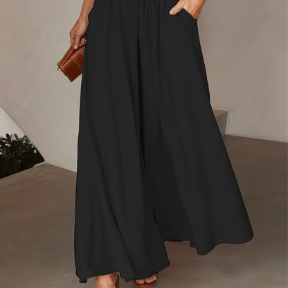 High Waist Drawstring Wide Leg Pants, Casual Loose Pants For Spring & Fall, Women's Clothing